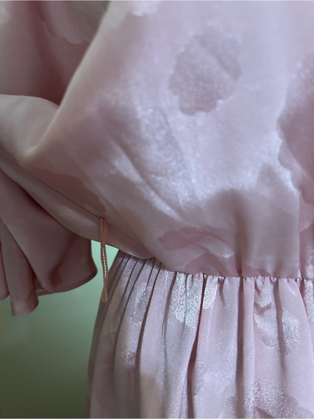 Satin Jacquard Pink Midi Dress with Elastic Waist - Picture 7 of 7